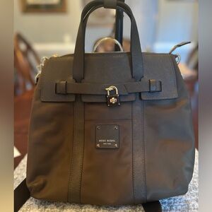 HENRI BENDEL Jetsetter 3 Way Convertible Backpack Brown w/ Saffiano Leather Trim